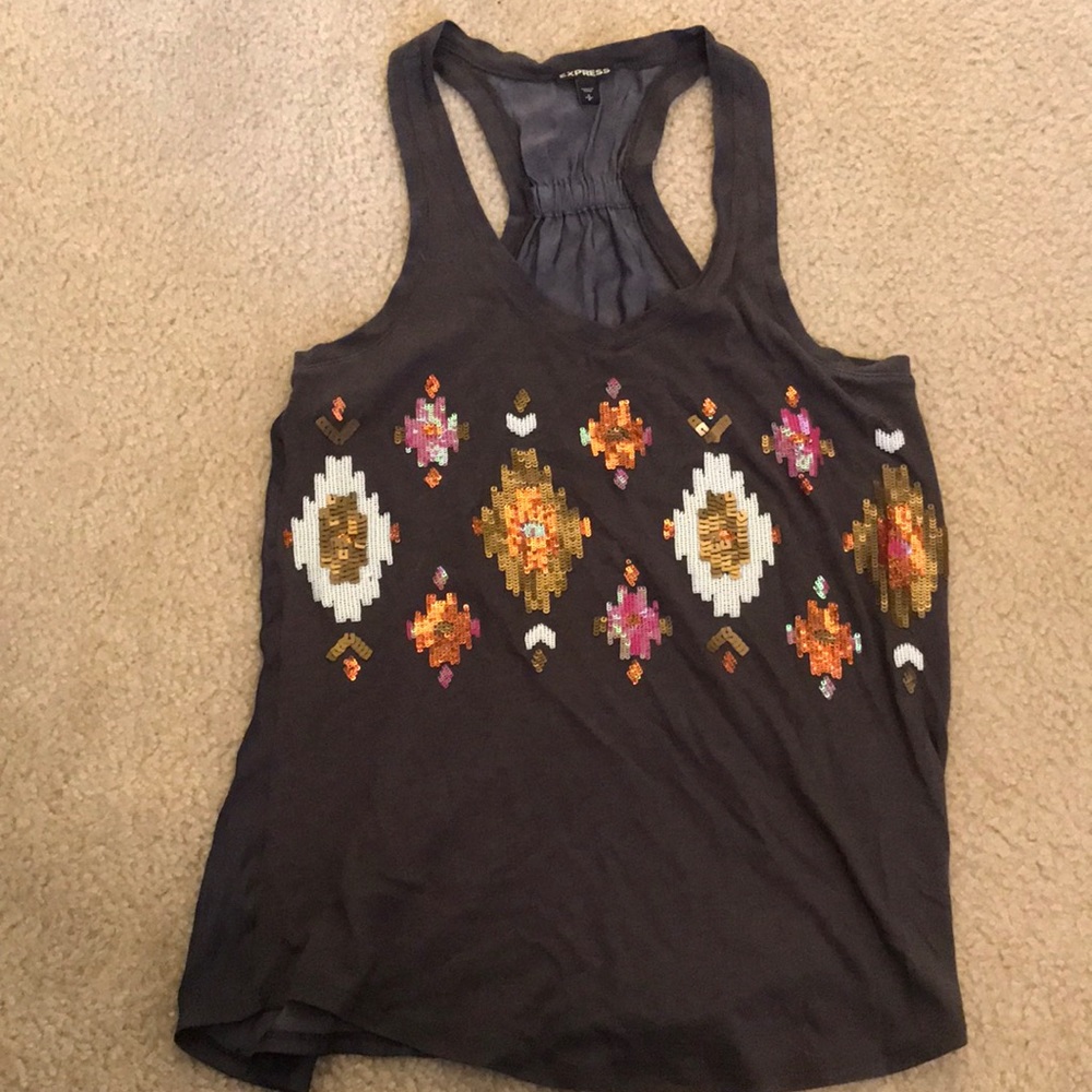 Express gray tank top with sequins!!